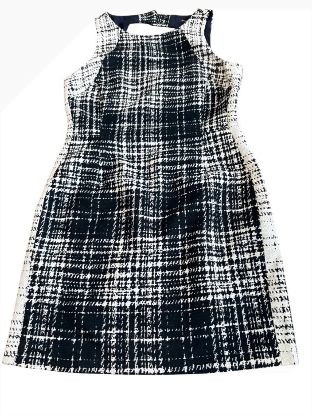 Banana Republic Tweed Sleeveless Shift Keyhole Mini Dress Black White 4P